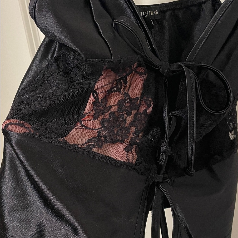 I.AM.GIA Black Satin Lace-Up Top - Picture 2 of 3